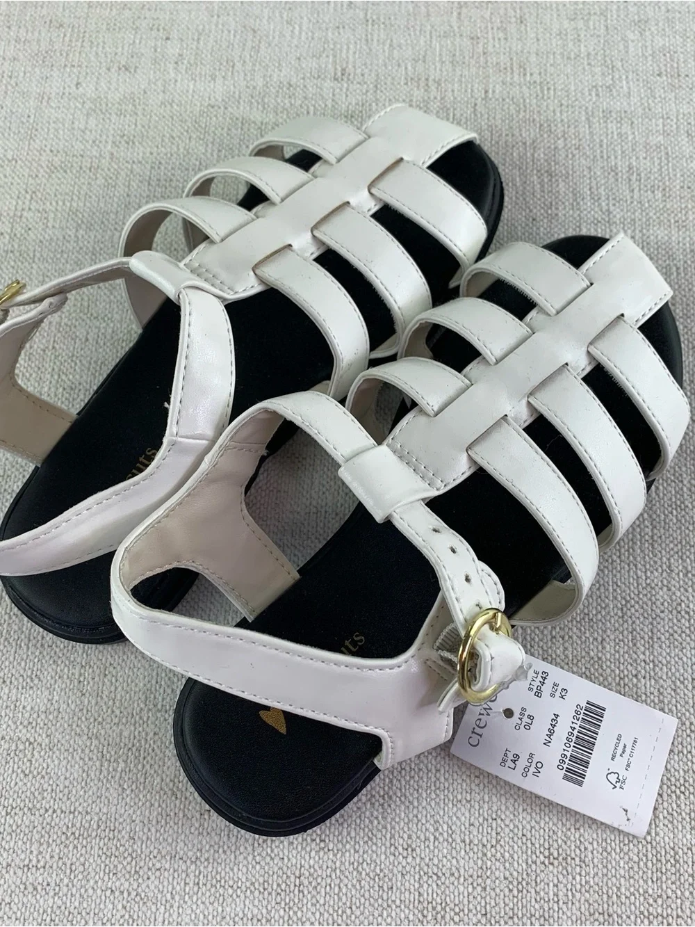 Crewcuts Girls' fisherman lug-sole sandals‎ in white New size 3